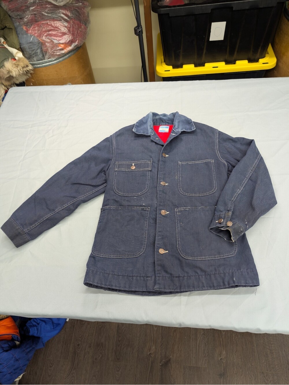 Sears Denim Chore Jacket Small Corduroy Collar Blanket Lined - Picture 3 of 11